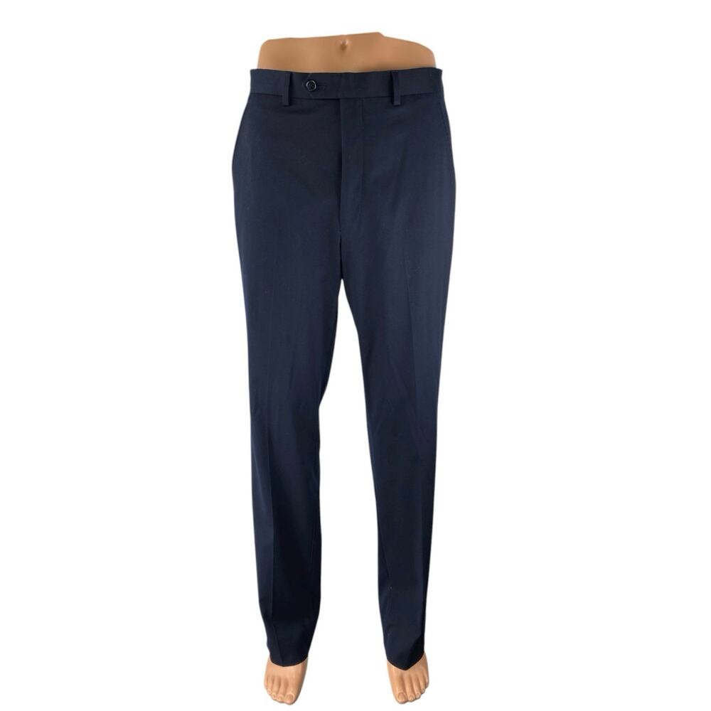 Alfani Mens Navy Blue Slim Fit Straight Leg High Rise Trousers Dress Pants 32/34